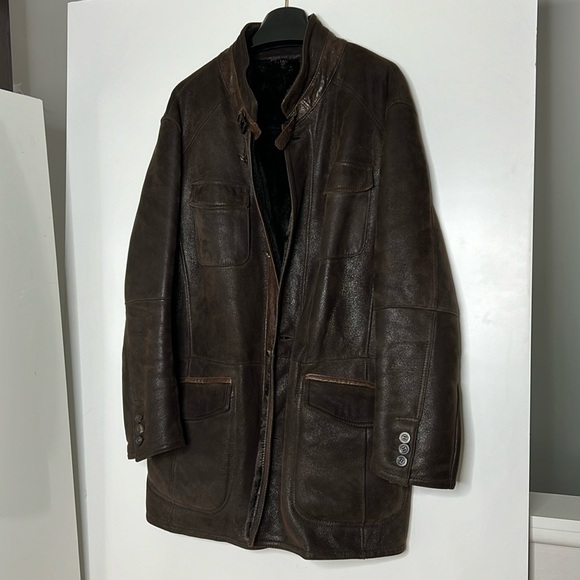Gimo's Sz 56 Men’s Shearling Zip and Button Overcoat Jacket Made in Italy